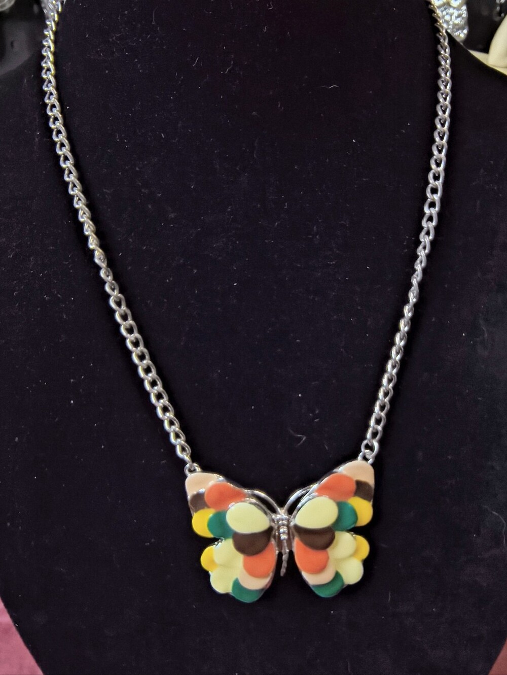 Passion Y2K Colorful Enamel Butterfly Necklace Silver Tone 16 In. Plus 3 In. Ext